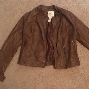 New faux leather brown crop jacket size M